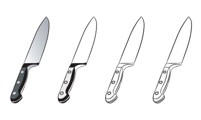  Set of four knives in black, gray and white colors. Isolated on transparent background