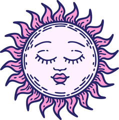 iconic tattoo style image of a sun in bright neon color
