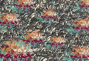 Textural backdrop created by horse head elements and butterfly wings. Colorful chaotic motifs for covers, prints or posters, tiles, fashion trends, fabrics, wallpaper, textiles, interiors, etc. Vector