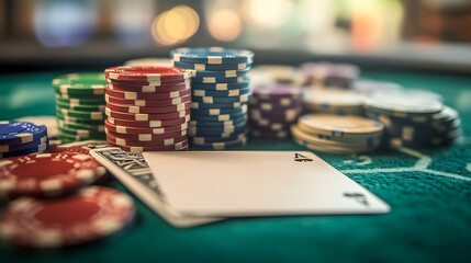 Fototapeta premium A high-stakes poker table with a blank check as the final bet financial risk concept (1)