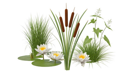 Pond Plants Arrangement, isolated on white background