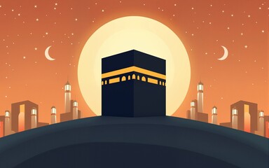 Eid al Adah Islamic Festival Al Kaaba vector poster. High quality