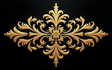 Intricate golden ornament design featuring symmetrical floral patterns on a dark background, perfect for enhancing digital artwork or decor. High quality