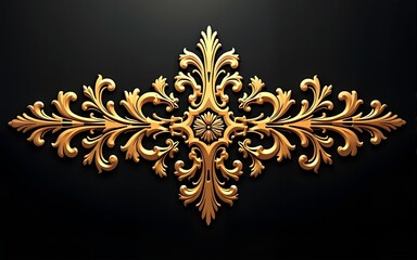 Intricate golden ornament design featuring symmetrical floral patterns on a dark background, perfect for enhancing digital artwork or decor. High quality