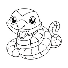 Fototapeta premium A cheerful baby snake coiled and smiling for kids coloring book vector illustration.