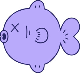 hand drawn quirky cartoon fish  in bright neon color