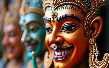 Colorful Traditional Thai Mask with Ornate Details. High quality