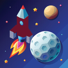 Naklejka premium illustration of a rocket on the moon