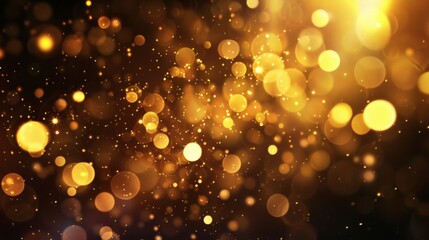 Golden Bokeh Lights on Dark Background: Festive and Magical Sparkle Overlay