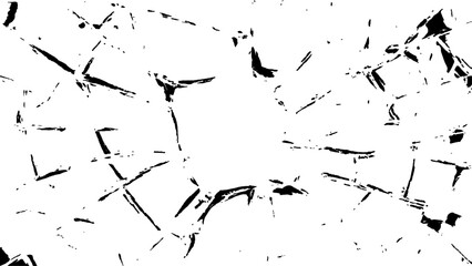 Crack effect collage of broken glass on white background. Transparent cracked black glass texture. Collection of cracks of broken glass on black background. Concept of shots on the window for design.