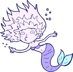 cartoon mermaid in bright neon color