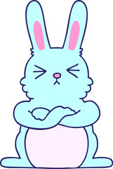 hand drawn quirky cartoon rabbit in bright neon color