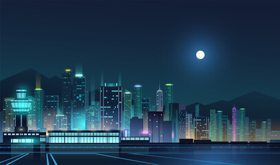 Night city lights with moon © d1sk