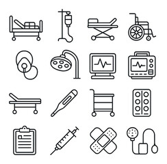 Hospital equipment collection, medical tools set. healthcare and clinic symbols