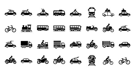 Land Transportation Icons Vector Set – Cars, Trucks, Motorcycles, and More