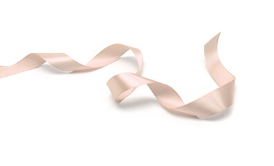 Light bluel glow nacre color wave silk ribbon on white background.