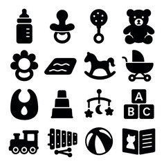 Baby essentials collection, infant care icons. newborn baby supplies set for parents
