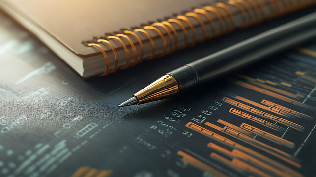  A sleek modern notebook with embossed financial formulas and market statistics professional finance concept 