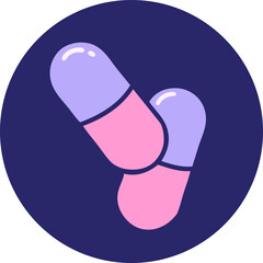 iconic tattoo style image of a pills in bright neon color