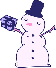 cartoon snowman in bright neon color