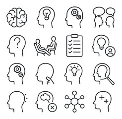 Cognitive therapy collection, mental health icons. psychology and counseling symbols set