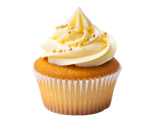 Delicious Vanilla Cupcake with Golden Sugar Pearls A Sweet Treat for Any Occasion