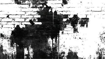 Vector brick wall background. Brick texture with scratches and cracks isolated white background. Black and white brick wall grange texture background.