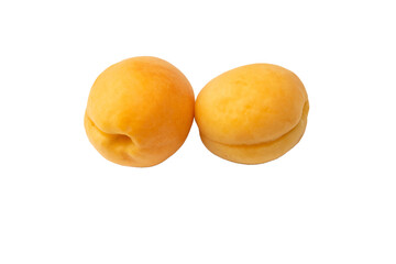 Ripe juicy orange apricots isolated on white background.