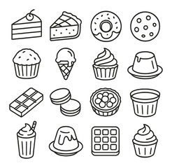 Dessert icons collection, sweet treat symbols. pastry and confectionery design set