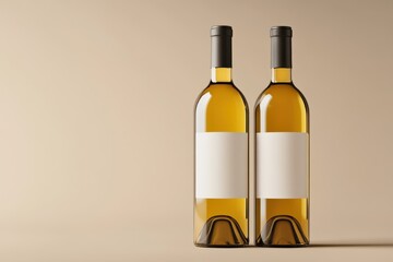 Elegant display of two bottles of white wine on a soft beige background showcasing design possibilities