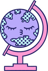 comic book style cartoon of a globe of the world in bright neon color