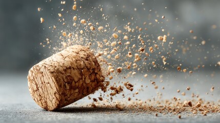 Cork explosion on a gray surface