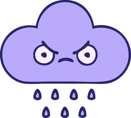 Fototapeta premium cute cartoon of a storm rain cloud in bright neon color