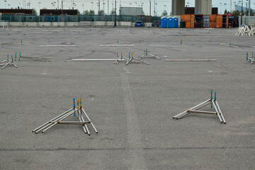 This is an Outdoor Setup featuring Pipe Frames constructed on a solid Asphalt Surface