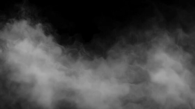 White Smoke and Vapor Moving on Black Background, Cinematic Slow Motion