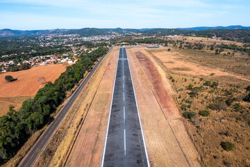 Aerial view of a landing strip in Pirenópolis. Goiás, Brazil.