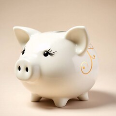 A piggy bank depicted with graceful and elegant refined features