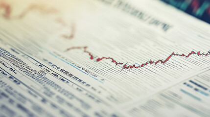  A newspaper-style note paper background with financial headlines and stock tickers market news concept (1)