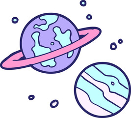 cartoon planets in bright neon color