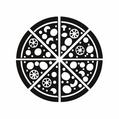 pizza black silhouette vector, Simple silhouette Design vector icon with white background. Food vector