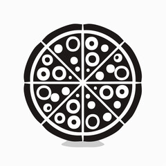 pizza black silhouette vector, Simple silhouette Design vector icon with white background. Food vector
