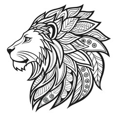 Fototapeta premium Intricate line art illustration of a majestic lion s head showcasing detailed linework and shading ideal for branding logos or artistic design projects a powerful