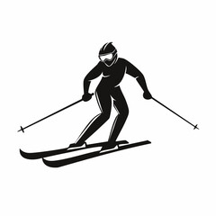 One skier racing downhill black silhouette vector with white background