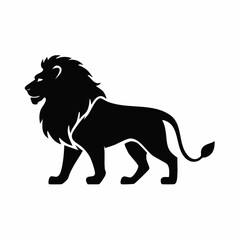 Lion black silhouette vector, Simple silhouette Design vector icon with white background. Wild Animal Vector.