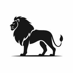 Lion black silhouette vector, Simple silhouette Design vector icon with white background. Wild Animal Vector.