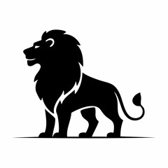 Lion black silhouette vector, Simple silhouette Design vector icon with white background. Wild Animal Vector.