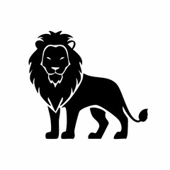 Lion black silhouette vector, Simple silhouette Design vector icon with white background. Wild Animal Vector.