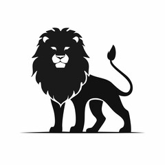 Lion black silhouette vector, Simple silhouette Design vector icon with white background. Wild Animal Vector.