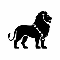 Lion black silhouette vector, Simple silhouette Design vector icon with white background. Wild Animal Vector.