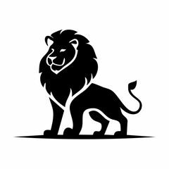 Lion black silhouette vector, Simple silhouette Design vector icon with white background. Wild Animal Vector.